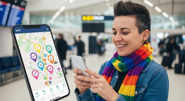 Traveler using Sniffies App while traveling internationally