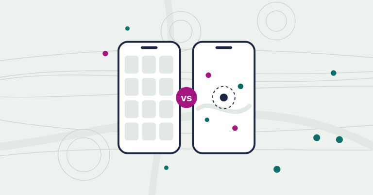 Illustration comparing a grid-style app and a map-style app