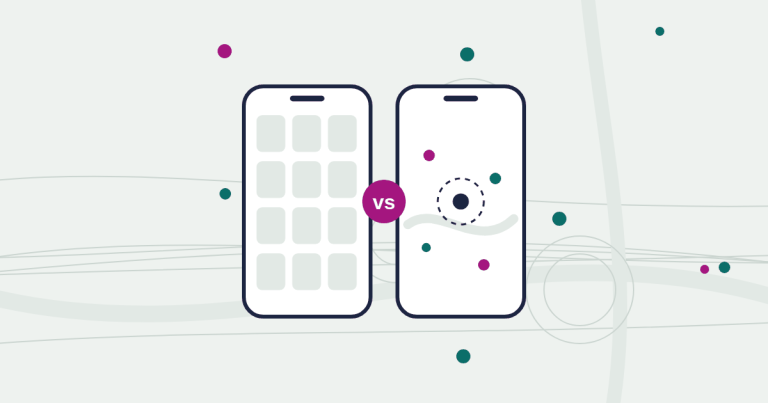 Illustration comparing a grid-style app and a map-style app