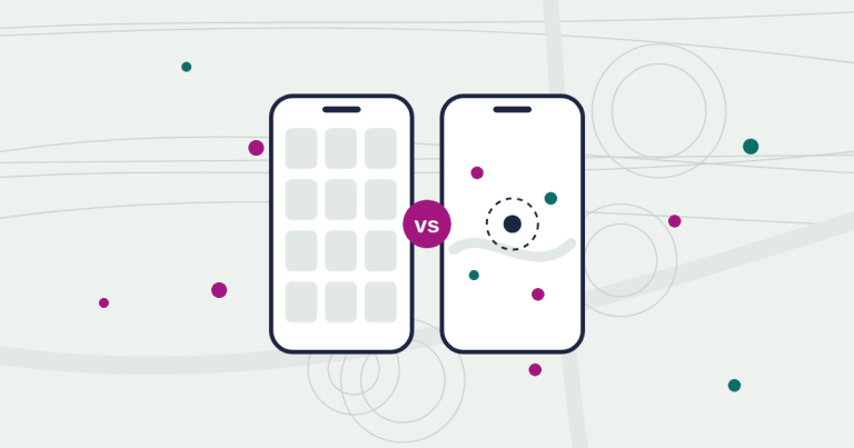 Illustration comparing a grid-style app and a map-style app