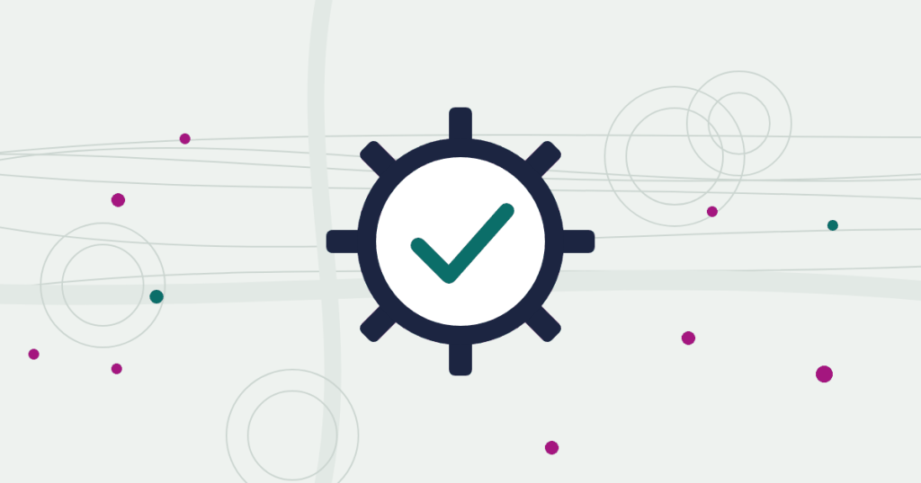 Illustration of a gear with a check mark, representing a fix
