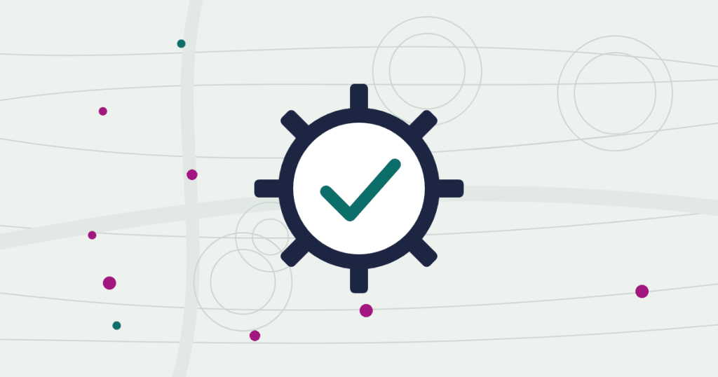 Illustration of a gear with a check mark, representing a fix